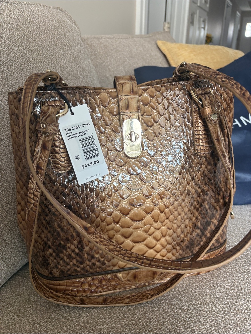 Brahmin Cognac Python-Embossed NWT Shoulder Bag